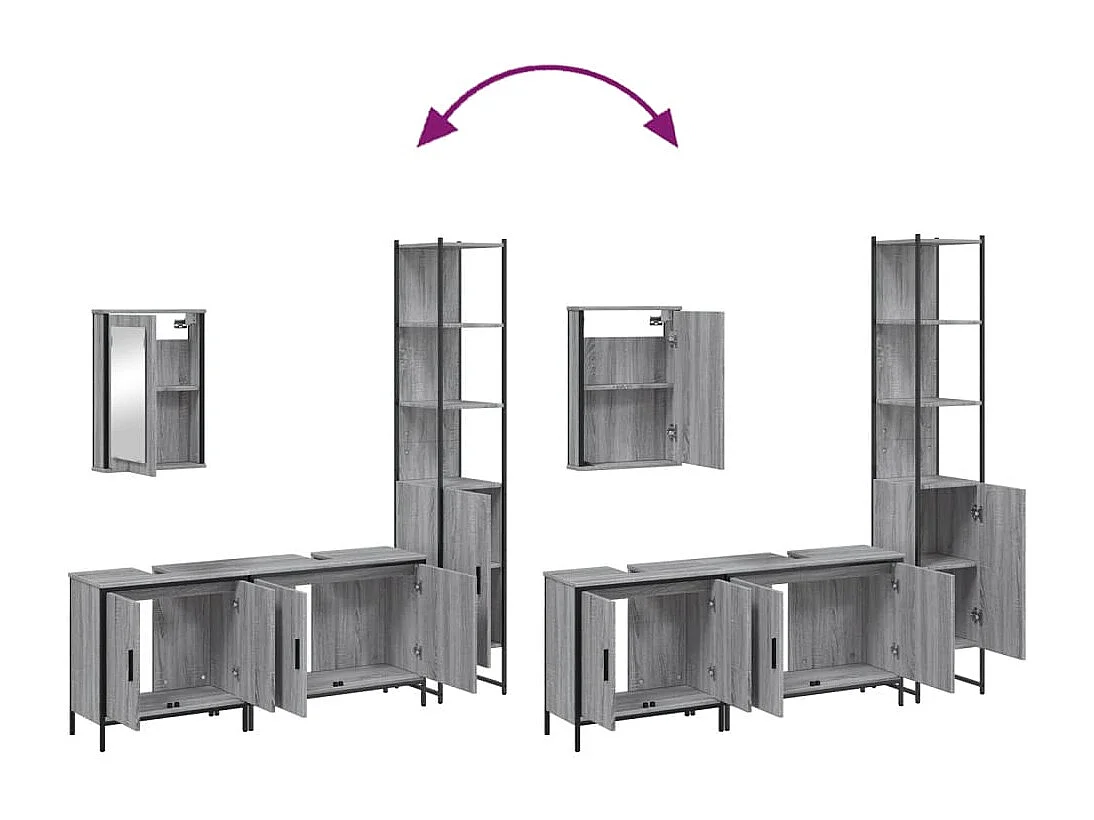 Ensemble de meubles de salle de bain 4 pcs Sonoma gris