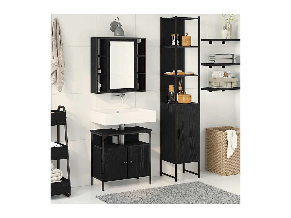 Ensemble de Meubles de Salle de Bain 3 pcs Chêne noir