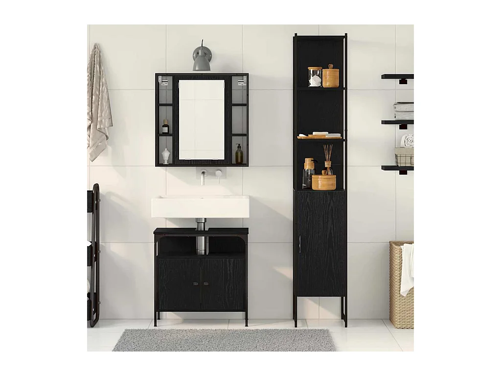 Ensemble de Meubles de Salle de Bain 3 pcs Chêne noir