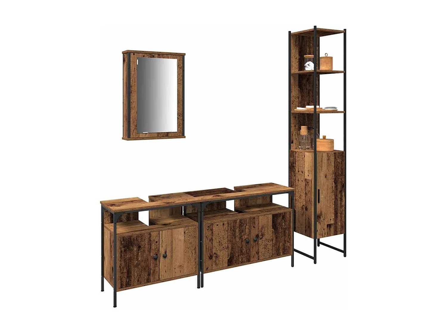 4-delige badkamermeubelset in antiek hout