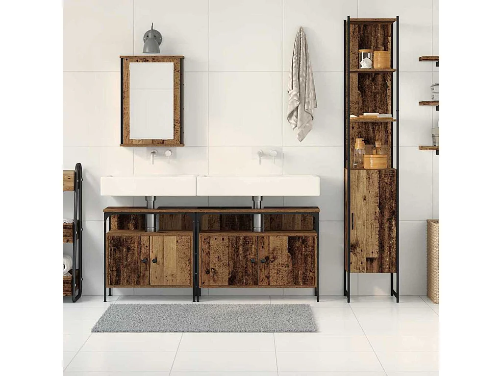 4-delige badkamermeubelset in antiek hout