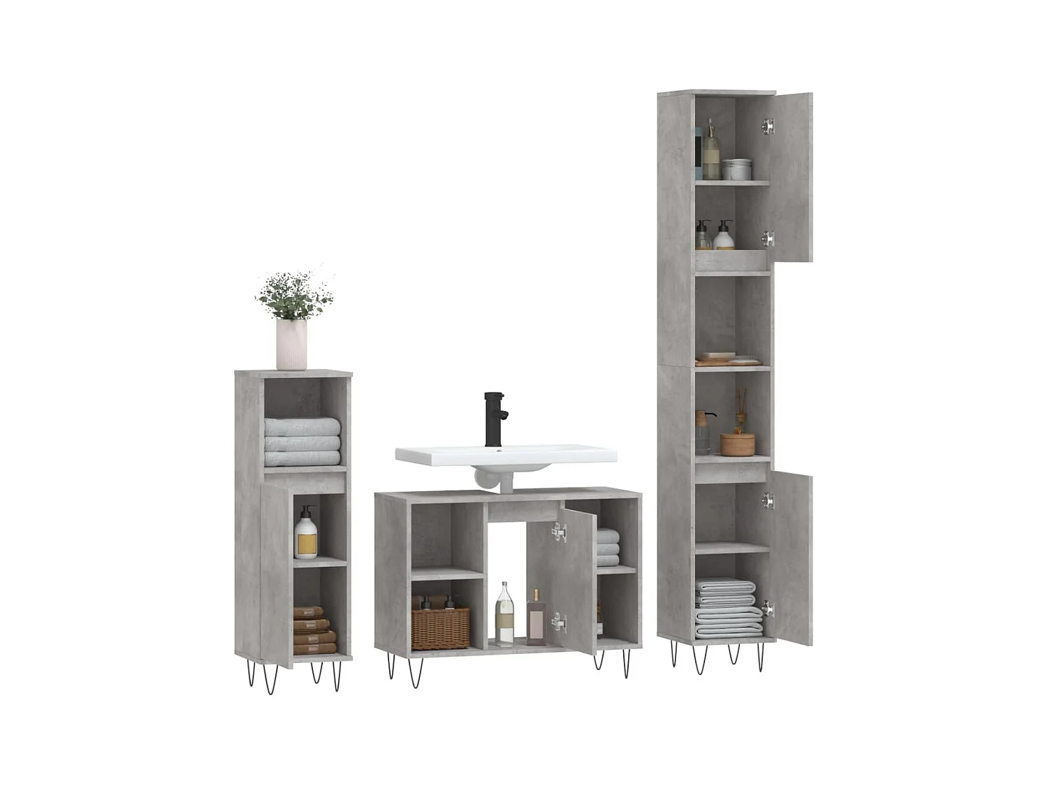 Ensemble de meubles de salle de bain 3 pcs gris béton