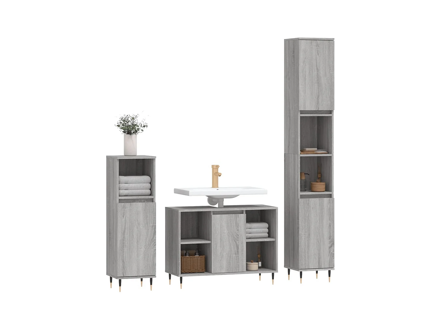 Ensemble de meubles de salle de bain 3 pcs Sonoma gris