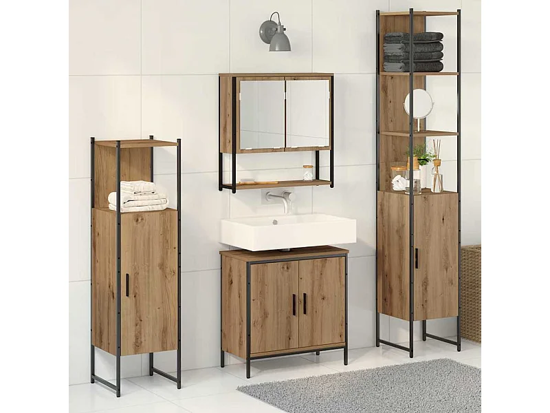 Ensemble de mobilier de salle de bain avec porte 4 pcs Marron