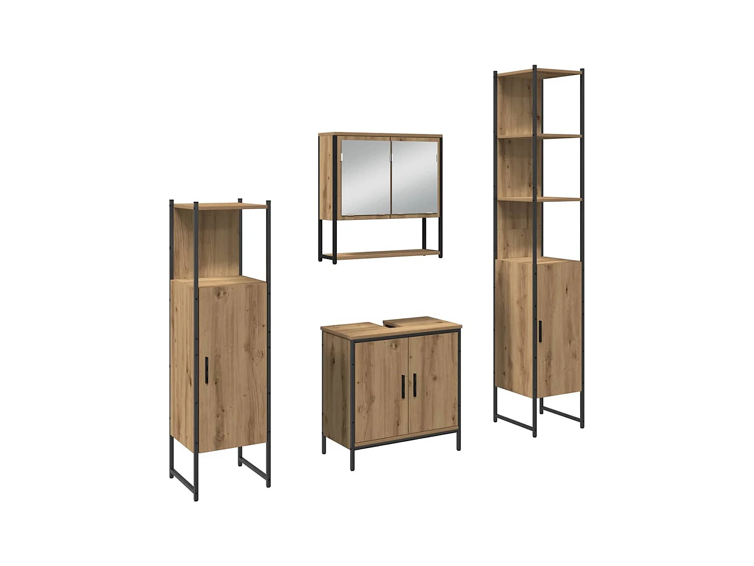 Conjunto de muebles de baño con puerta 4 piezas marrón