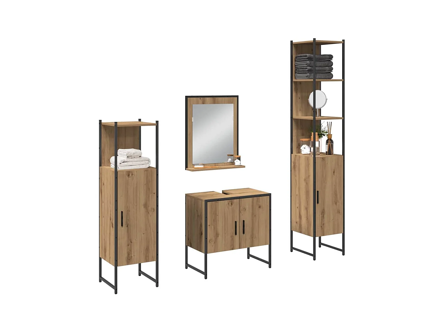 Conjunto de muebles de baño con puerta 4 piezas marrón