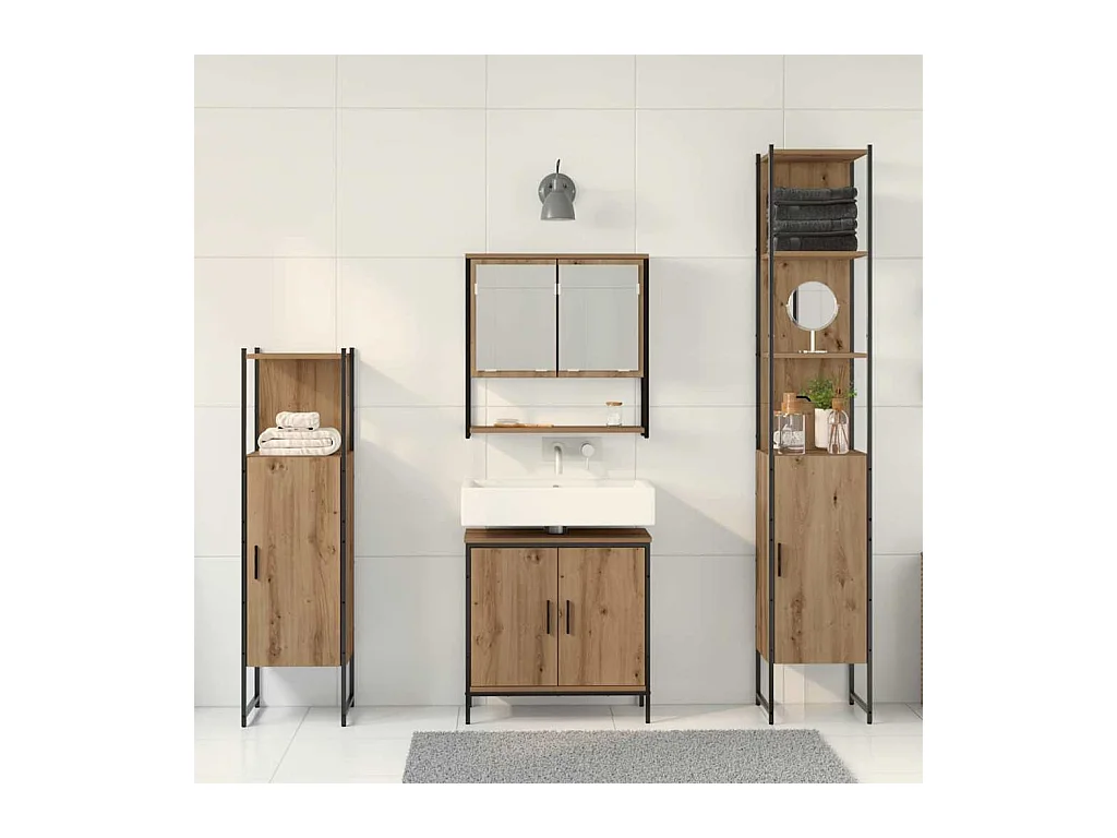 Conjunto de muebles de baño con puerta 4 piezas marrón