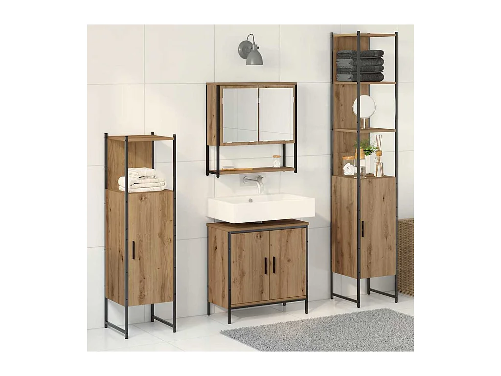 Ensemble de mobilier de salle de bain avec porte 4 pcs Marron