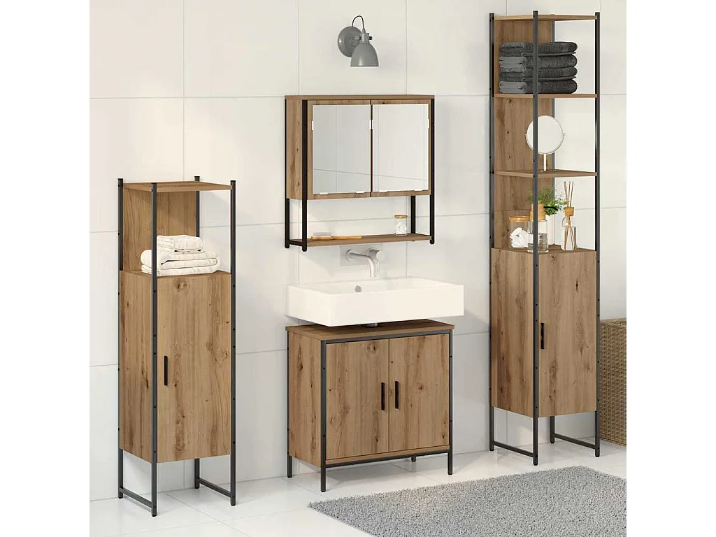 Ensemble de mobilier de salle de bain avec porte 4 pcs Marron