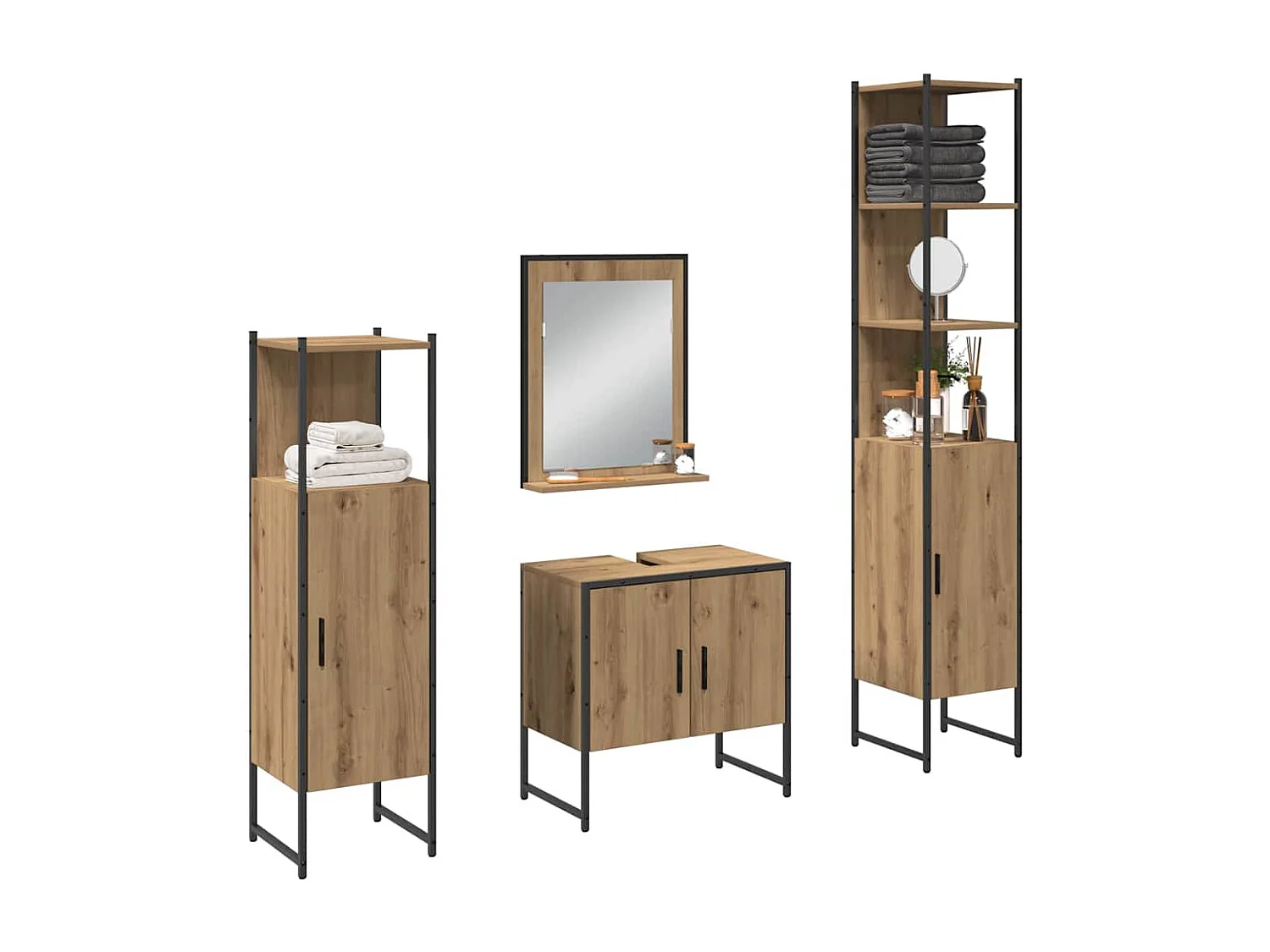 Ensemble de mobilier de salle de bain avec porte 4 pcs Marron