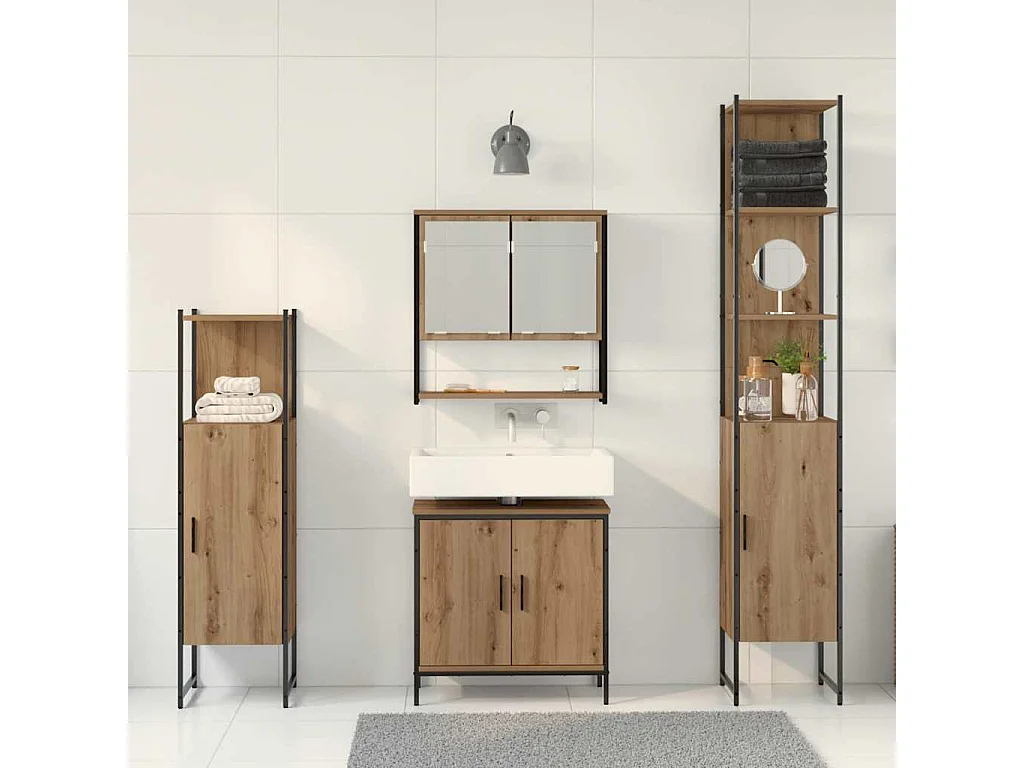 Ensemble de mobilier de salle de bain avec porte 4 pcs Marron