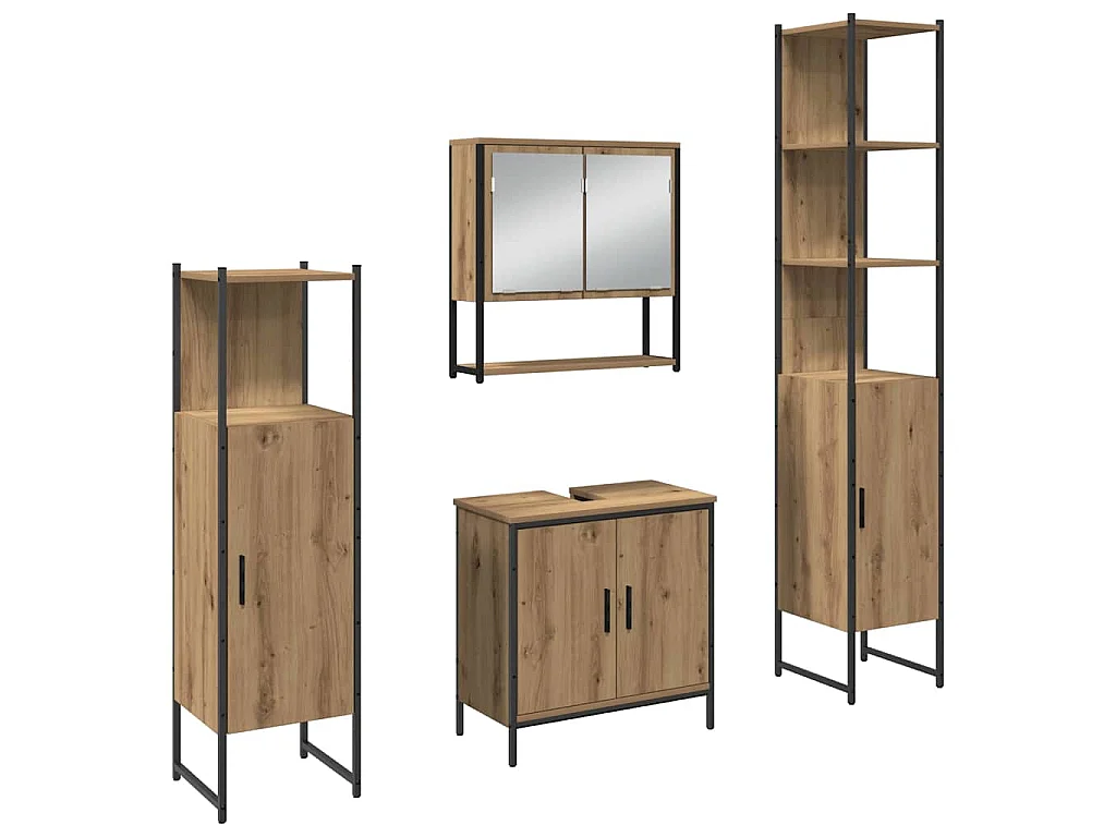 Ensemble de mobilier de salle de bain avec porte 4 pcs Marron