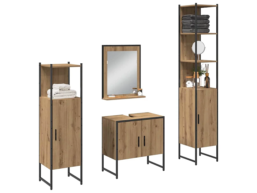 Ensemble de mobilier de salle de bain avec porte 4 pcs Marron