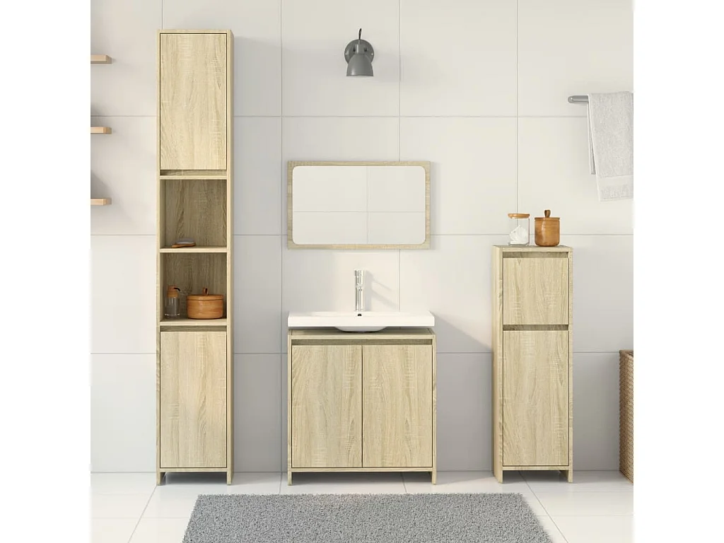 Set di mobili da bagno 4 pezzi in rovere Sonoma