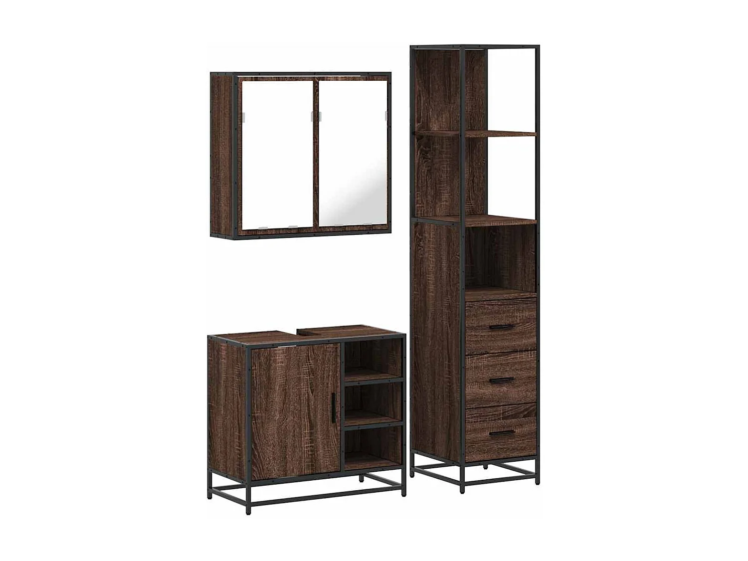 Ensemble de meubles de salle de bain 3 pcs Chêne marron
