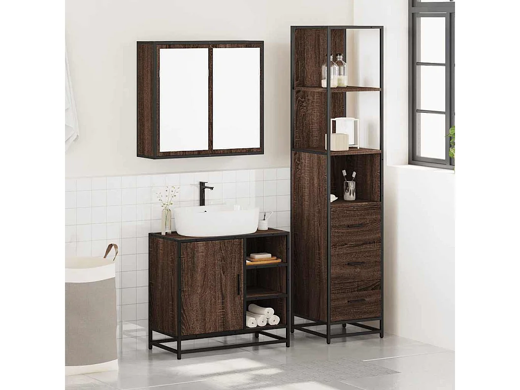 Ensemble de meubles de salle de bain 3 pcs Chêne marron