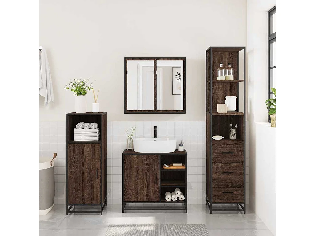 Ensemble de meubles de salle de bain 3 pcs Chêne marron