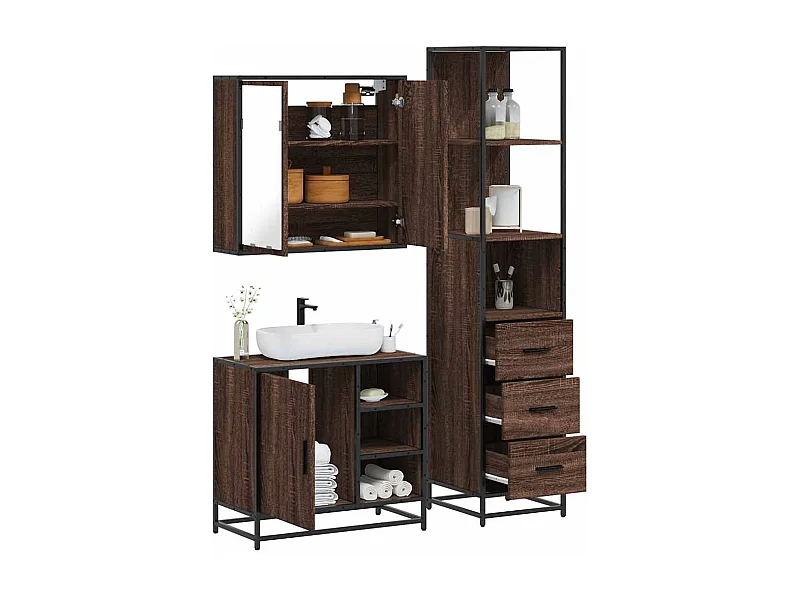 Ensemble de meubles de salle de bain 3 pcs Chêne marron