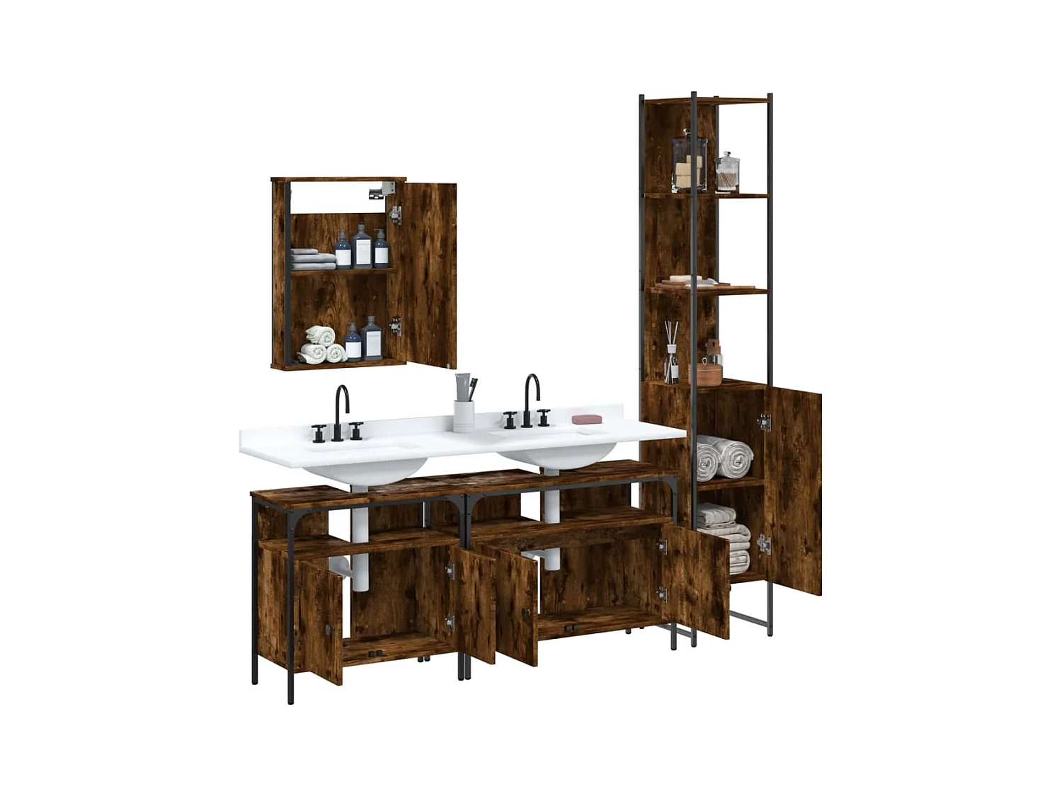 Ensemble de meubles de salle de bain 4 pcs Chêne fumé Bois