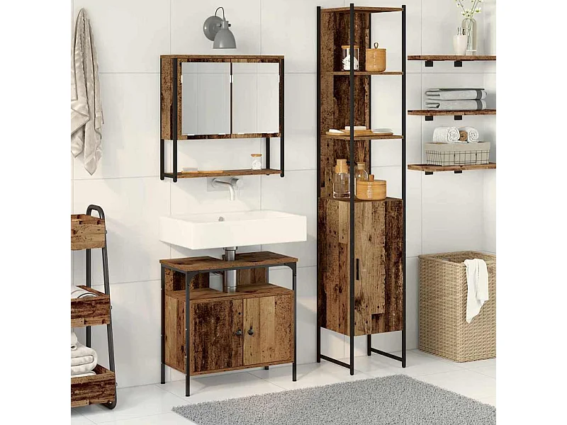 Set di mobili da bagno 3 pezzi in legno anticato