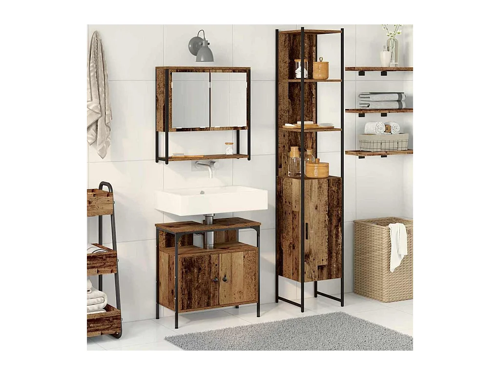 Set di mobili da bagno 3 pezzi in legno anticato