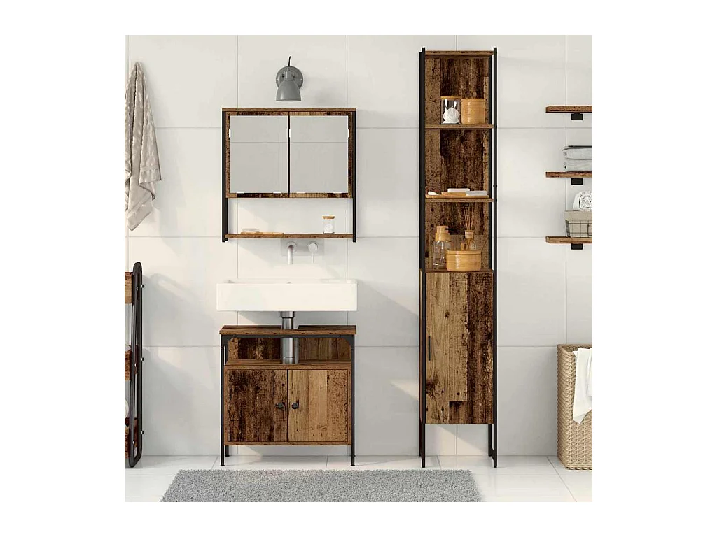 Set di mobili da bagno 3 pezzi in legno anticato