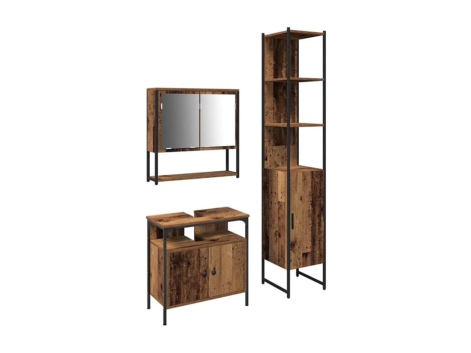 Ensemble de mobilier de salle de bain 3 pcs Bois ancien