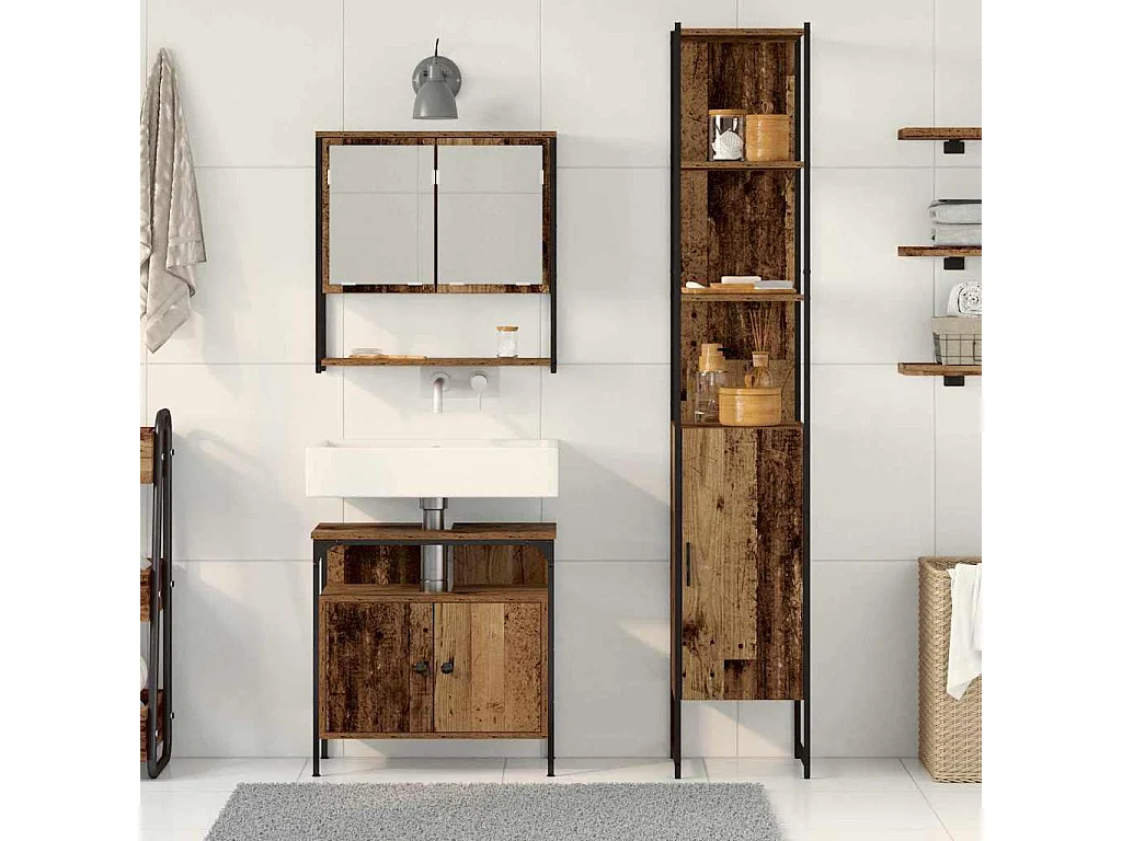 Ensemble de mobilier de salle de bain 3 pcs Bois ancien