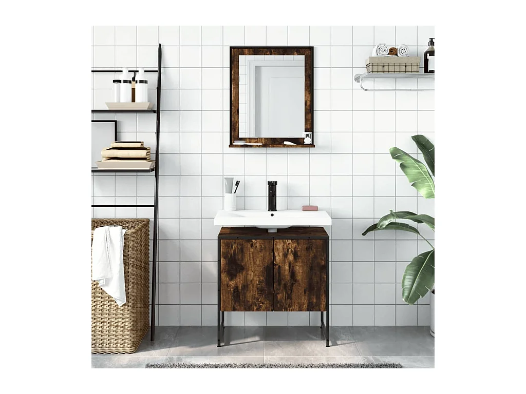 Ensemble d'armoires de salle de bain 2 pcs chêne fumé