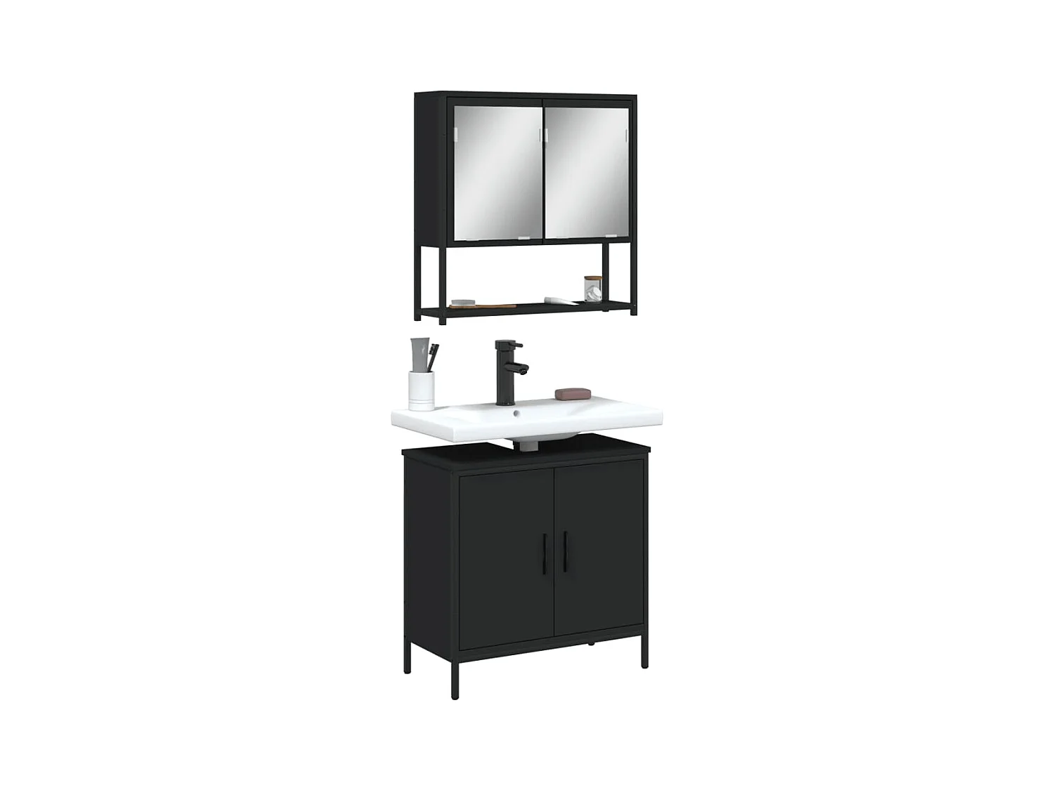Ensemble de meubles salle de bain 2 pcs noir bois d'ingénierie