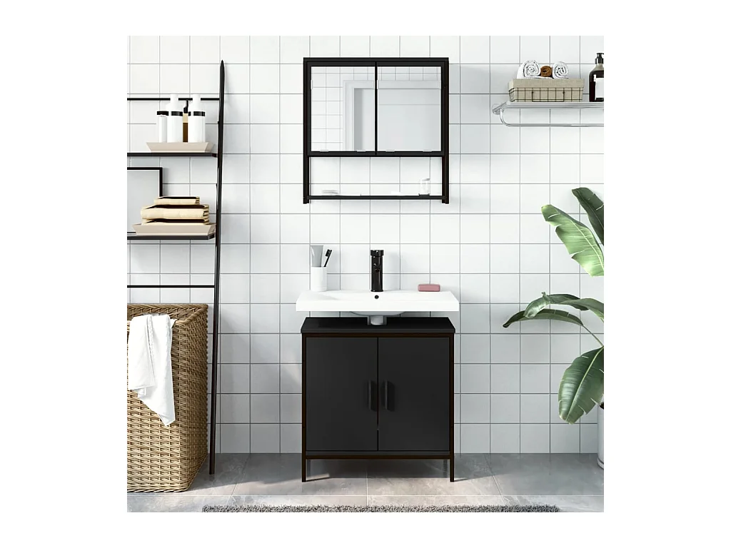 Ensemble de meubles salle de bain 2 pcs noir bois d'ingénierie