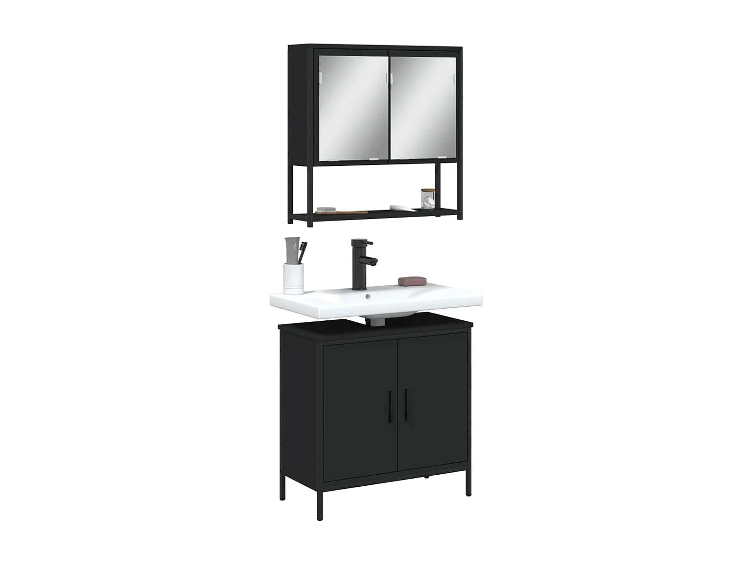 Ensemble de meubles salle de bain 2 pcs noir bois d'ingénierie