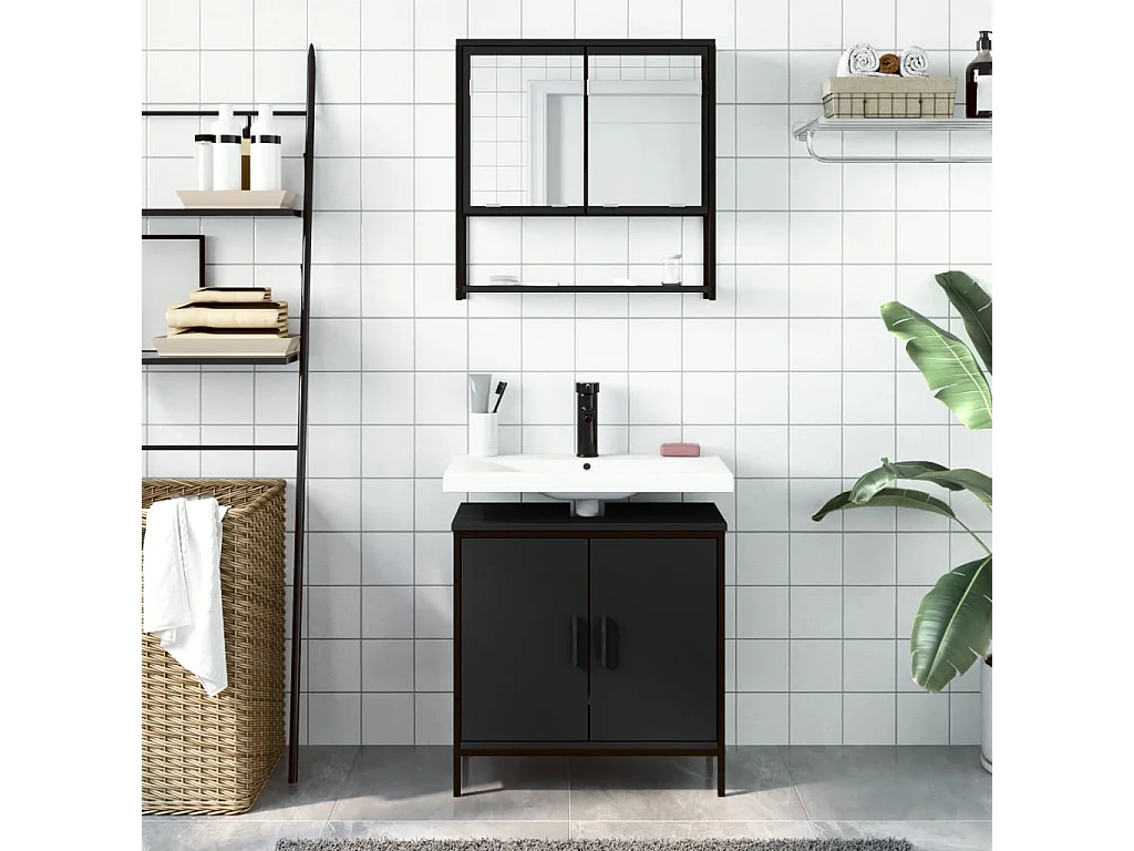Ensemble de meubles salle de bain 2 pcs noir bois d'ingénierie