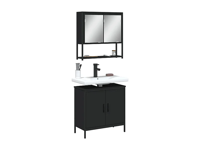 Ensemble de meubles salle de bain 2 pcs noir bois d'ingénierie
