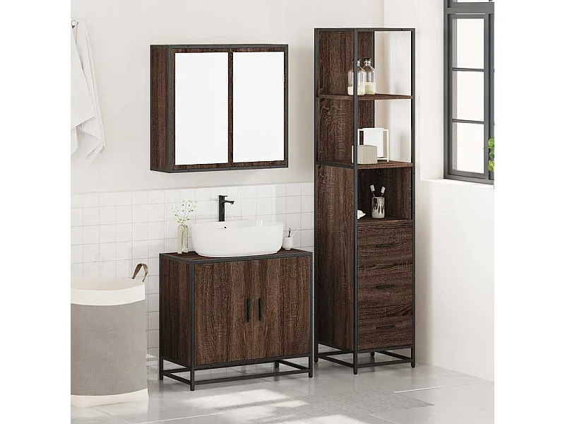Set di mobili da bagno 3 pezzi Rovere marrone