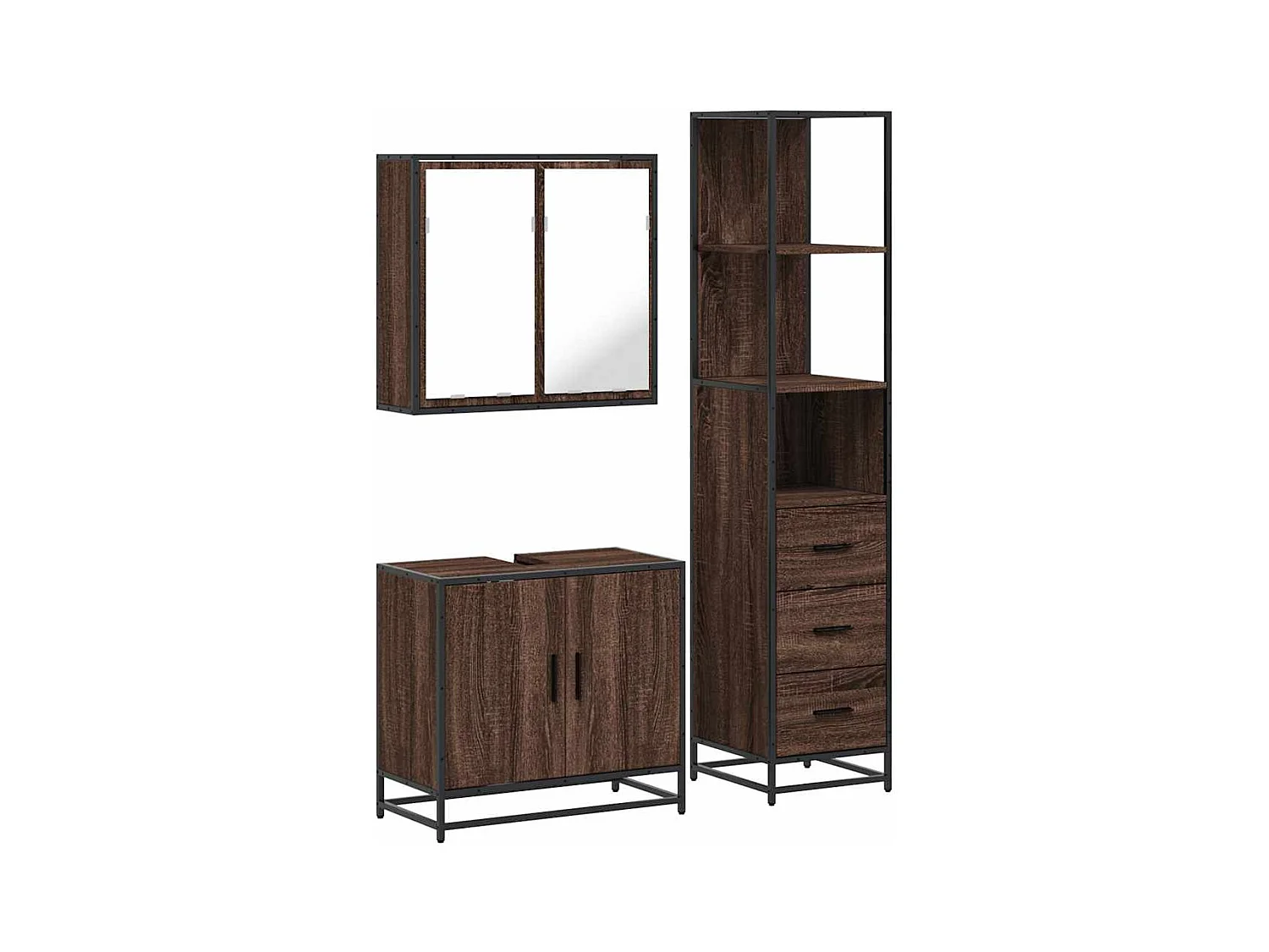 Ensemble de meubles de salle de bain 3 pcs Chêne marron