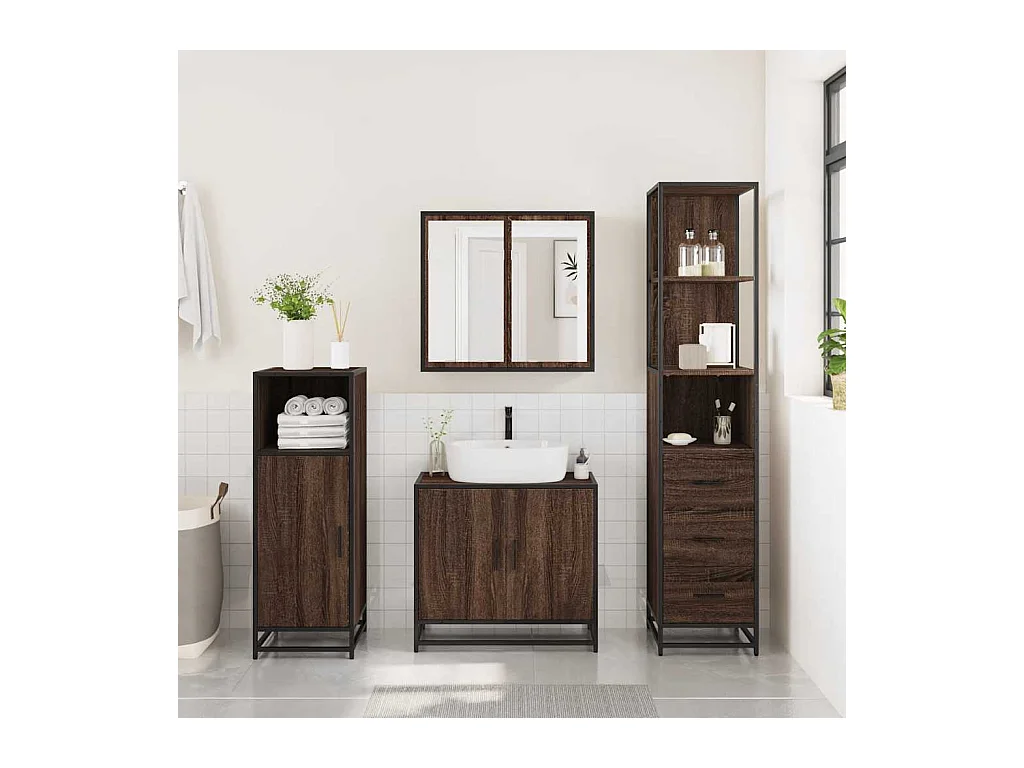 Ensemble de meubles de salle de bain 3 pcs Chêne marron
