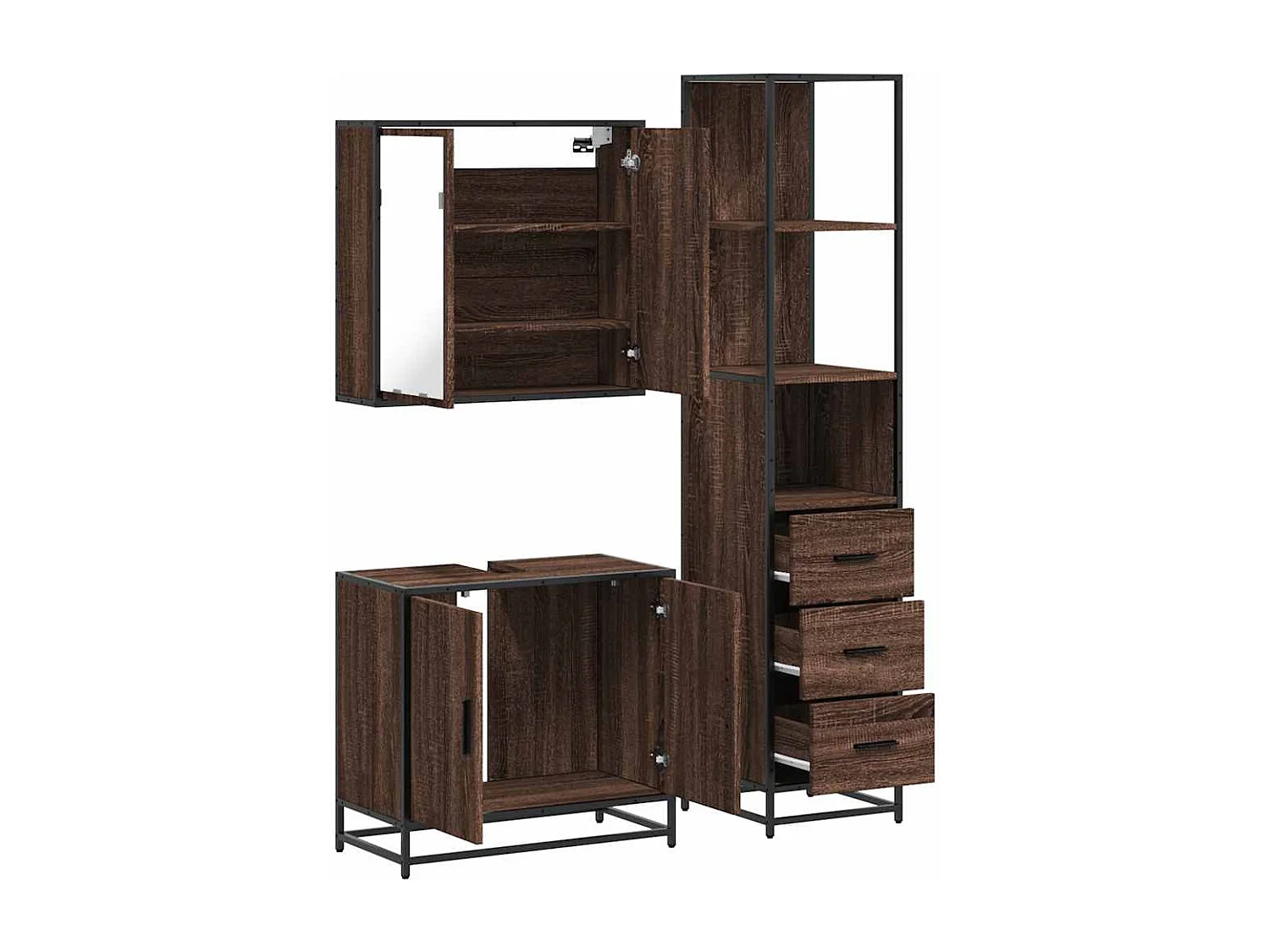Ensemble de meubles de salle de bain 3 pcs Chêne marron