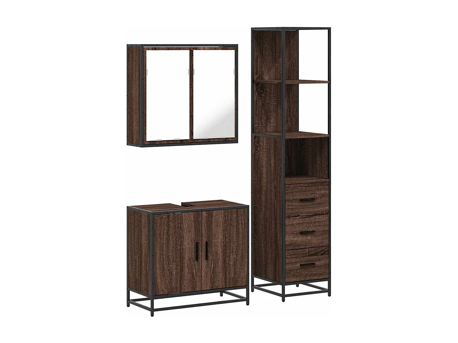 Ensemble de meubles de salle de bain 3 pcs Chêne marron