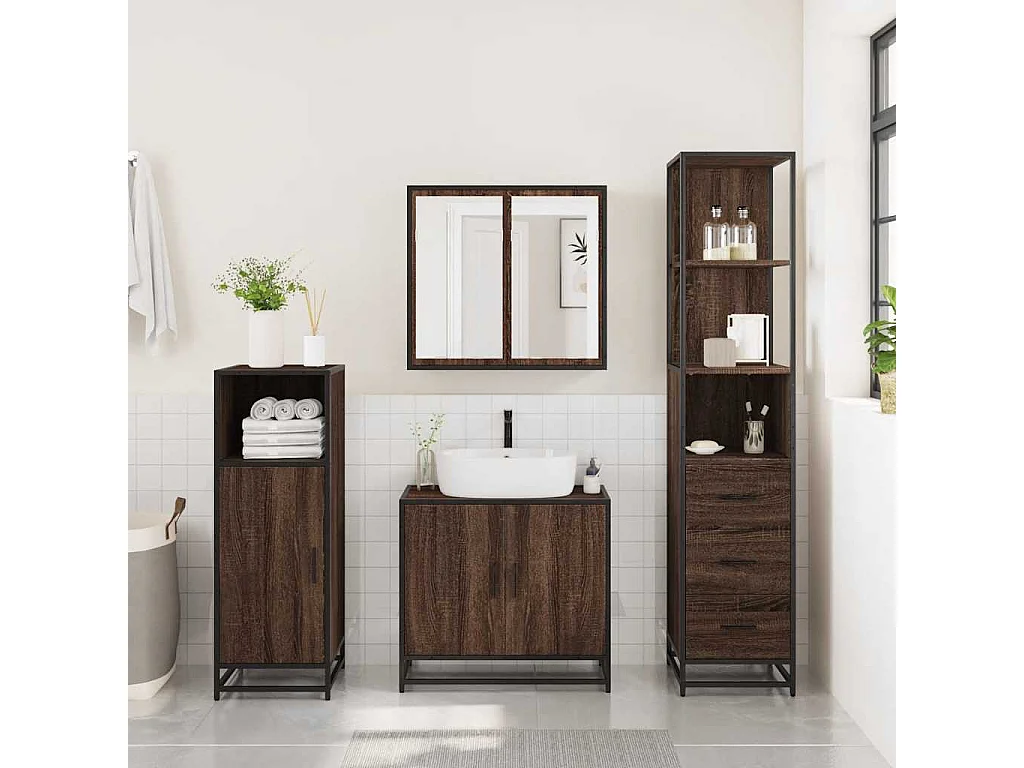 Ensemble de meubles de salle de bain 3 pcs Chêne marron