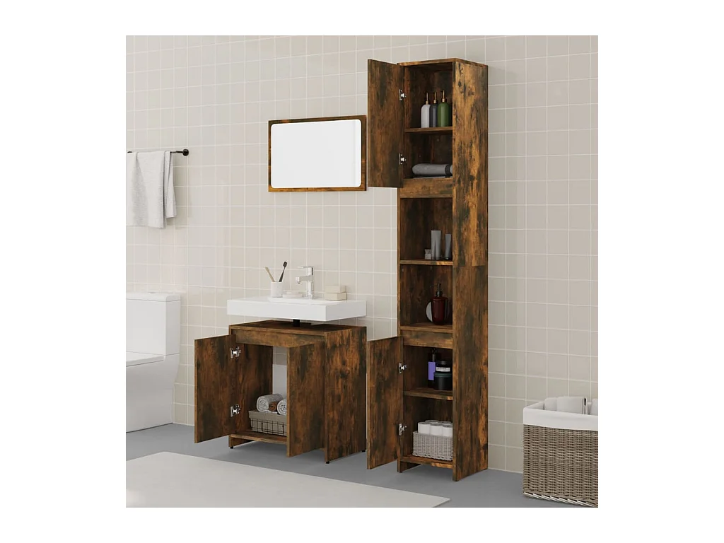 Ensemble de meubles de salle de bain 3 pcs Chêne fumé