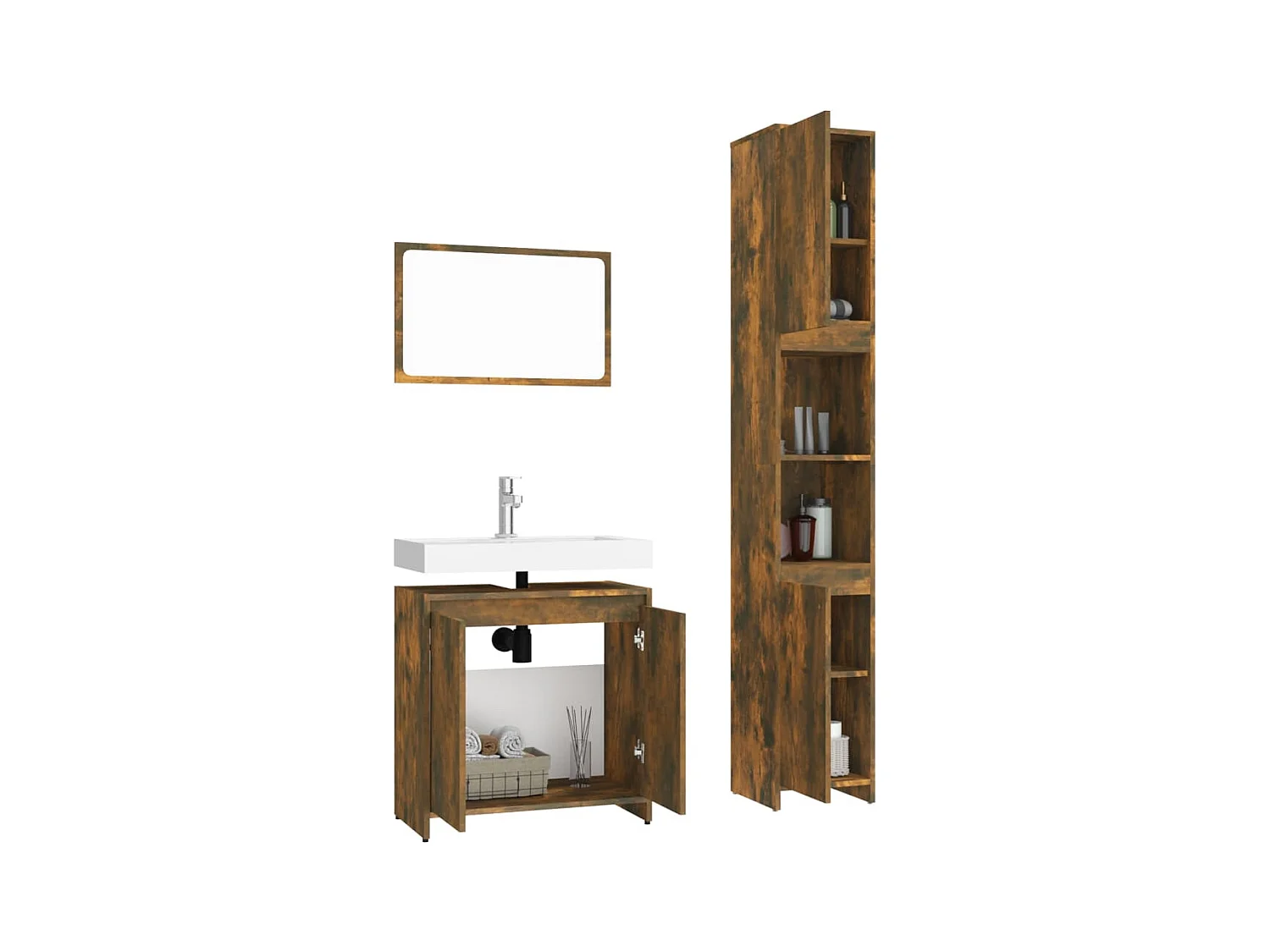 Ensemble de meubles de salle de bain 3 pcs Chêne fumé