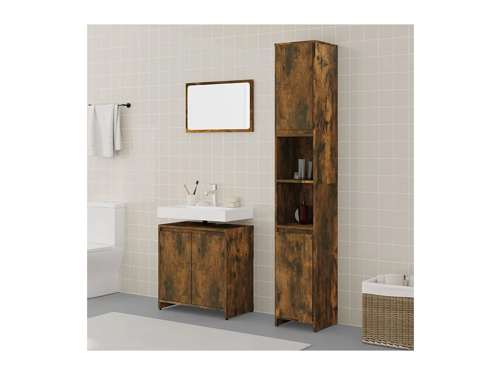 Ensemble de meubles de salle de bain 3 pcs Chêne fumé