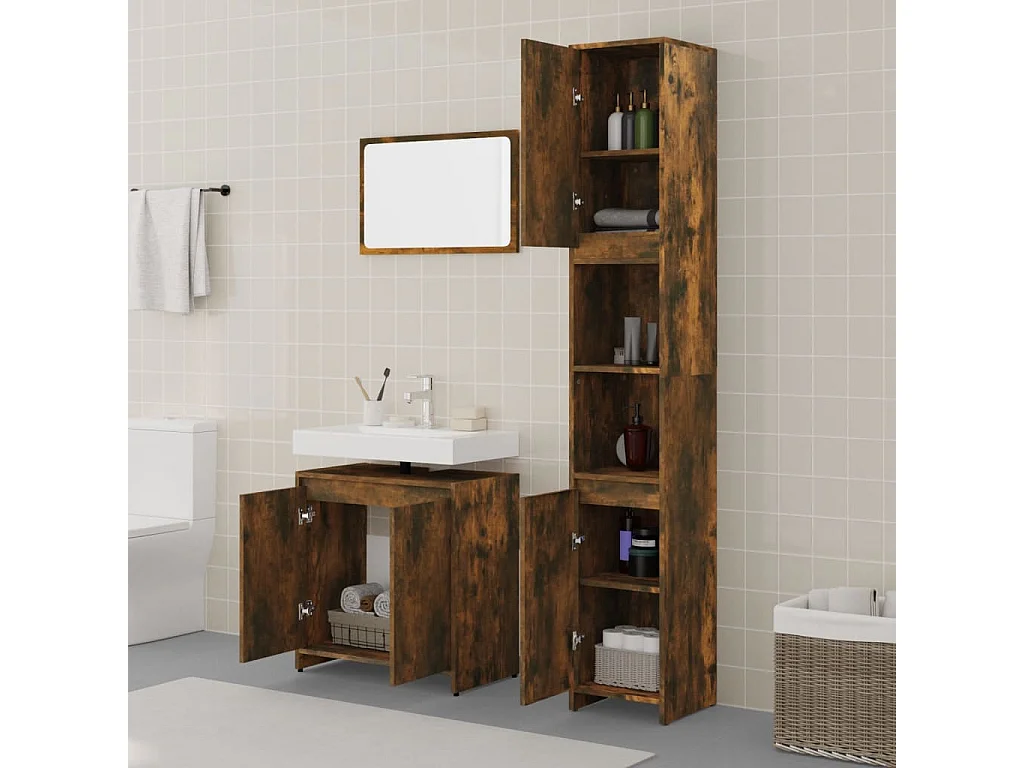 Ensemble de meubles de salle de bain 3 pcs Chêne fumé