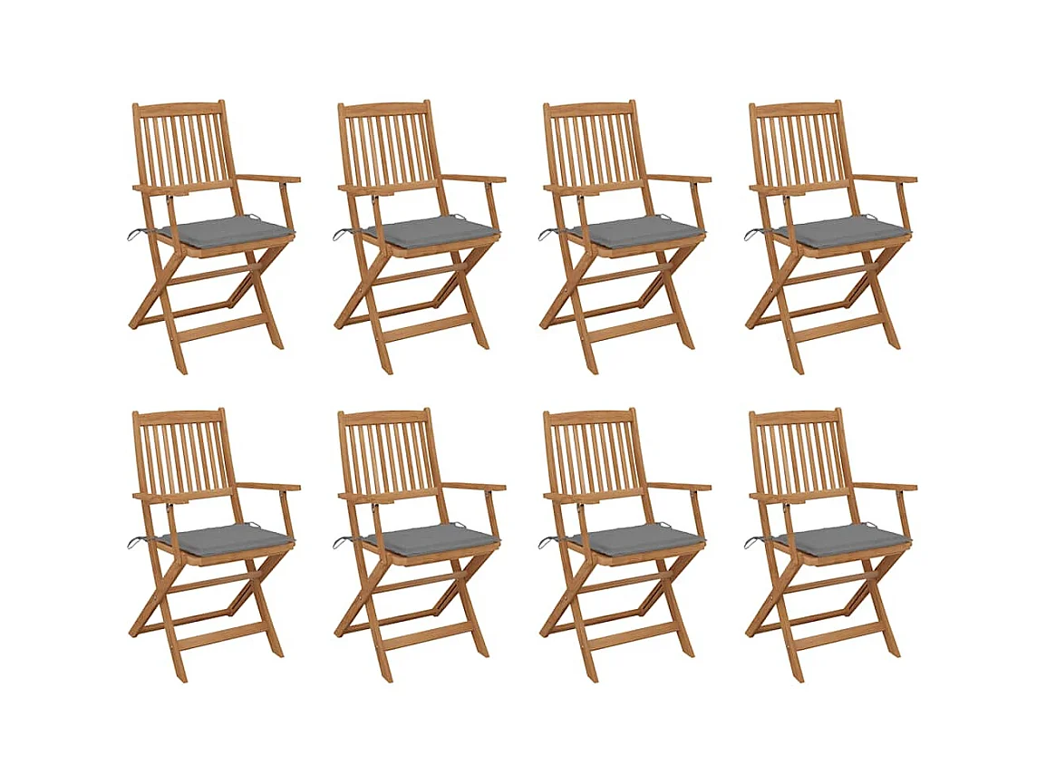 Chaises pliables d'extérieur et coussins lot de 8 Bois d'acacia