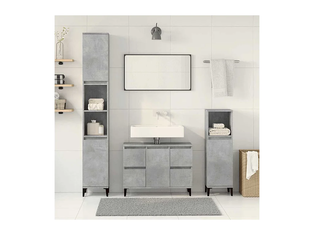 Ensemble de meubles de salle de bain 3 pcs gris béton