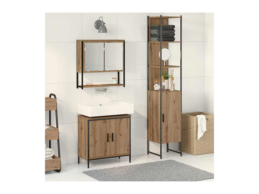 Ensemble de mobilier de salle de bain avec étagère 3 pcs Marron