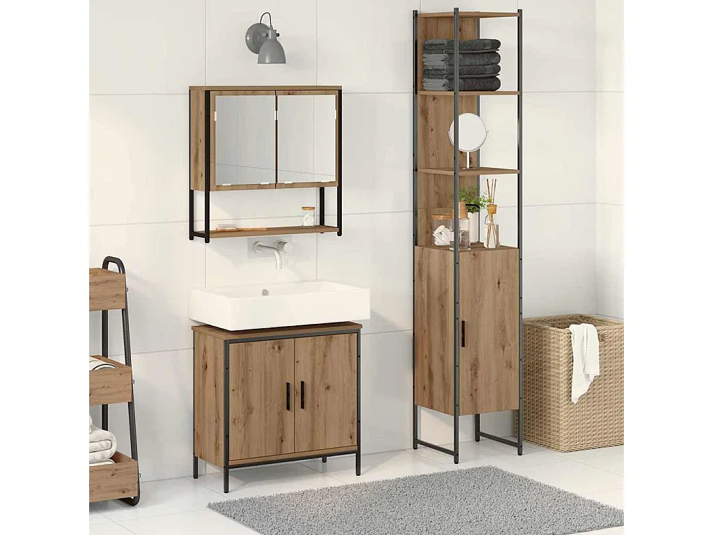 Set di mobili da bagno con mensola 3 pezzi marrone