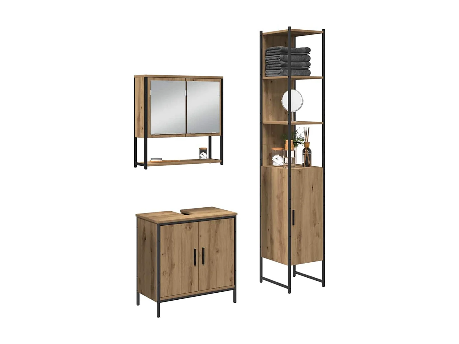 Set di mobili da bagno con mensola 3 pezzi marrone