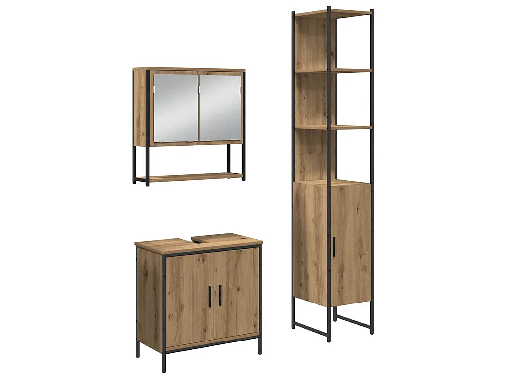 Ensemble de mobilier de salle de bain avec étagère 3 pcs Marron